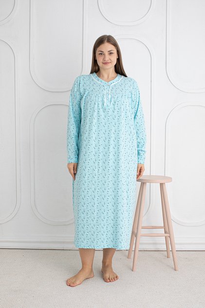 100% Cotton Seasonal Fabric Long Sleeve Plus Size Mother's Nightgown 813