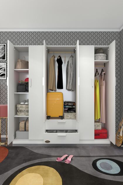Kenzlife Gardırop 6 Kapılı Çekmeceli Begonvil180 Byz Kapaklı