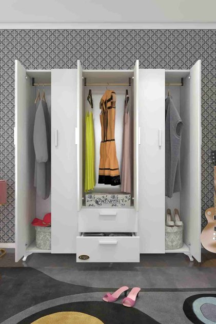 カイト Kenzlife Gardırop 6 Kapılı 2 Çekmeceli Glayör 168*150*42 Byz