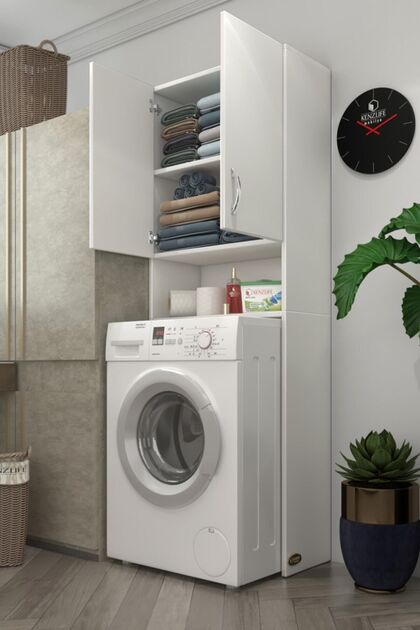 Çamaşır Makinesi Dolabı Sinem Byz 180*066*30 Banyo Kiler Kapaklı Arkalıklı