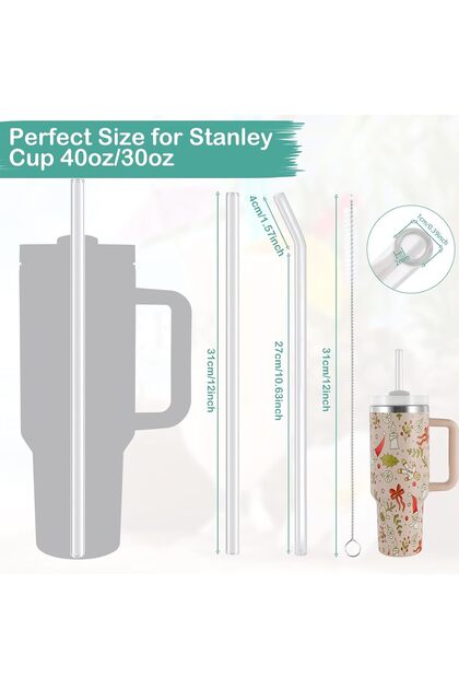 4 lü Eğimli Cam Pipet, Stanley Adventure Quencher 31 cm 1 fırça 1 pipet tıpası
