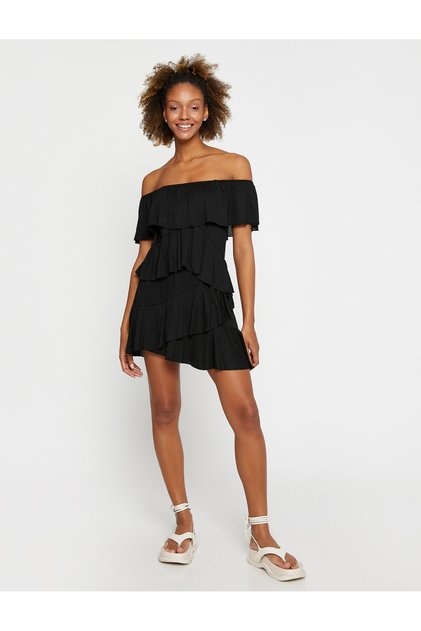 Mini Jumpsuit Off Shoulder Ruffle Detailed