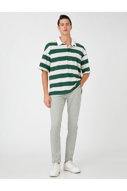 Basic Gabardine Trousers 5 Pockets Button Detailed