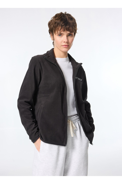 adidas Siyah Kadın Fermuarlı Yaka Zip Ceket JX5078 W MT ESS FZ FL