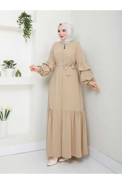 Tesetür Giyim Medina Silk Balloon Sleeve Skirt Gathered Ferace