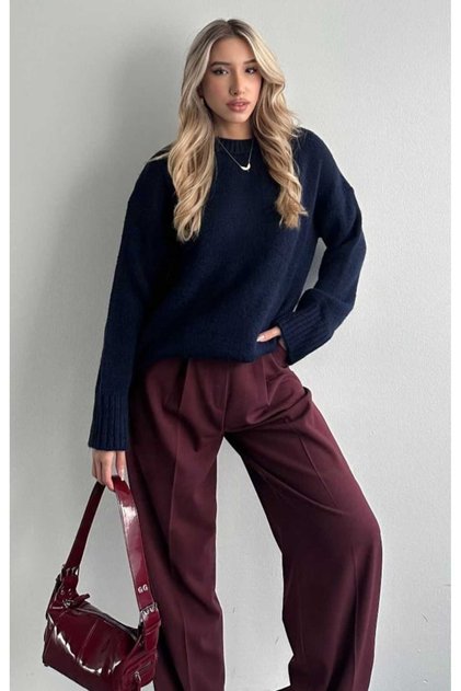 Women's Crew Neck Oversize Knitwear Sweater Navy Blue