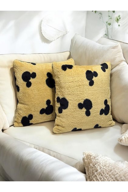 Double-Sided Lamb Plush Teddy Puffy Fleece Mickey Patterned Throw Pillow Cover (Mici2Kr)