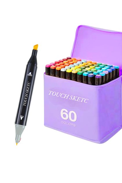 Cattier エイトハート750mlx2本 TOUCH SKETC 60'lı çift taraflı marker kalem seti mor çantalı