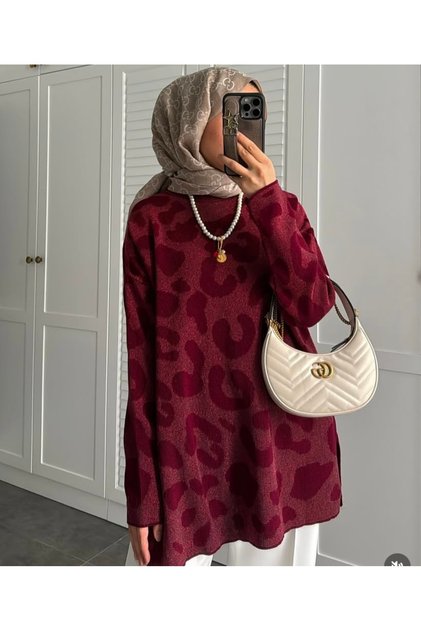 Leopar Desen Simli Soğuk İplik İnce Premium Tunik