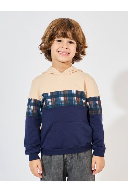Contrast Plaid Lightweight Hoodie