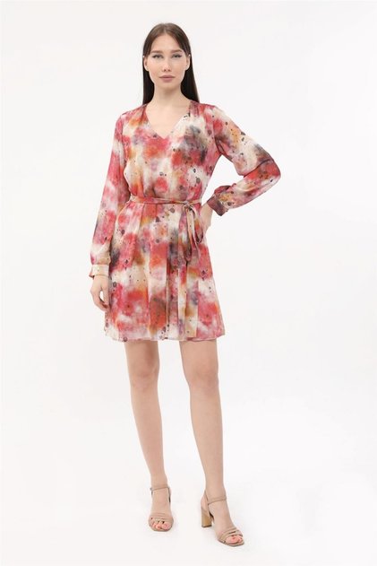 V-Neck Belted Dress