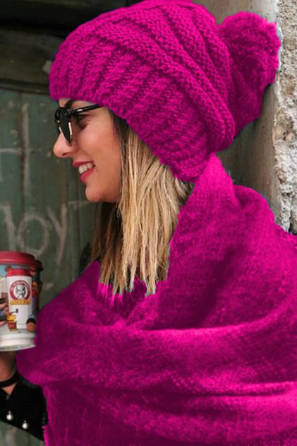 Women's Knitted Model Pompom Knitwear Pink Beret