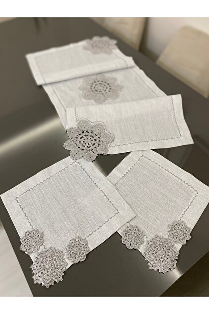 Gray Glitter Gardenya Runner 40X120 X 2 Pieces 30X30 Nightstand Cover
