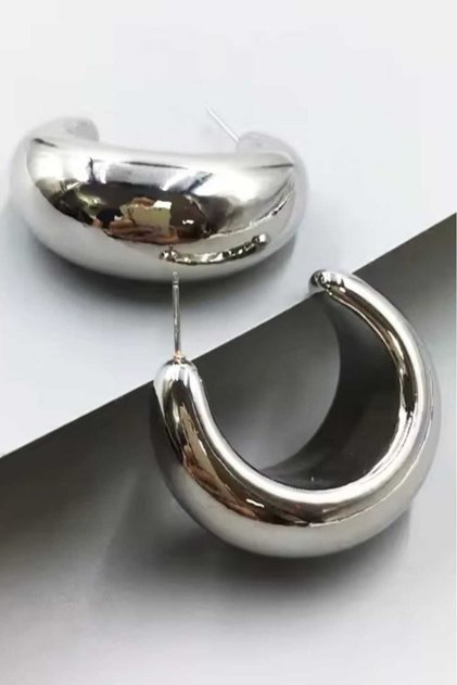Silver Colored Curved Moon Earrings