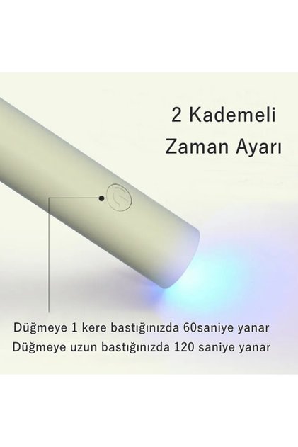 10.5cm Mini Şarjlı Uv Fener - Uv Oje Kurutucu Fener 120/60 Saniye Zaman Ayarlı Su Yeşili Slim Kasa