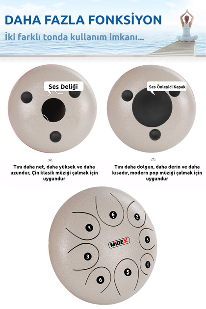 Midex TD-108WH Çelik Dil Davul Handpan 10 İnç 8 Ton Steel Tongue