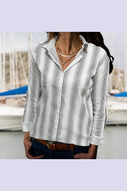 Women's Shirt | Woven Flexible Fabric | Normal Mould | Daily Use | White - Black Striped