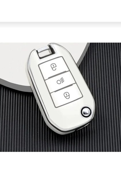 Peugeot 3008 208 308 Rifter Citroen C4 Opel Combo Switched Headlight Nano Key Case Cover White Silver Color