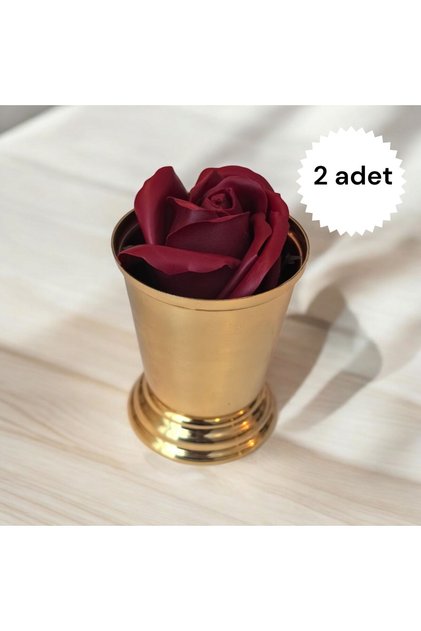 2'li Gold Kaplama Gül Kovası ve 2 adet Kokulu Sabun Gül