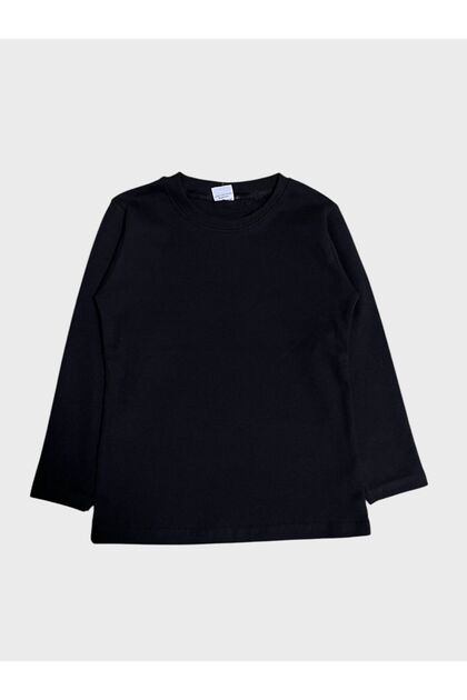Kids Cotton Black Plain Crew Neck Long Sleeve Bodysuit
