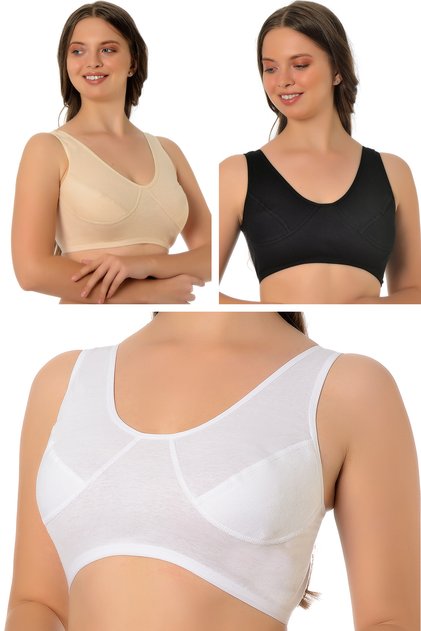 Set of 3 100% Cotton Combed Cotton Half Tank Bras 3004 - Unlined, Flexible and Soft Half Tank Bras