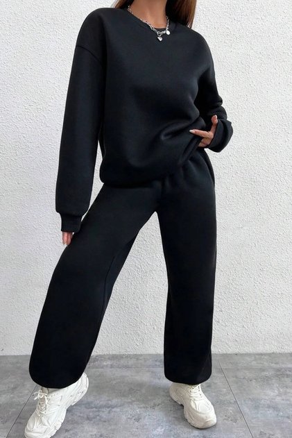 Oversize Women's Tracksuit Set - Crew Neck, Cotton Winter