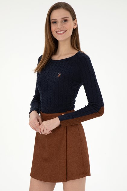 Marineblauer Basic-Biklet-Kragen-Pullover für Frauen 50288981-VR033