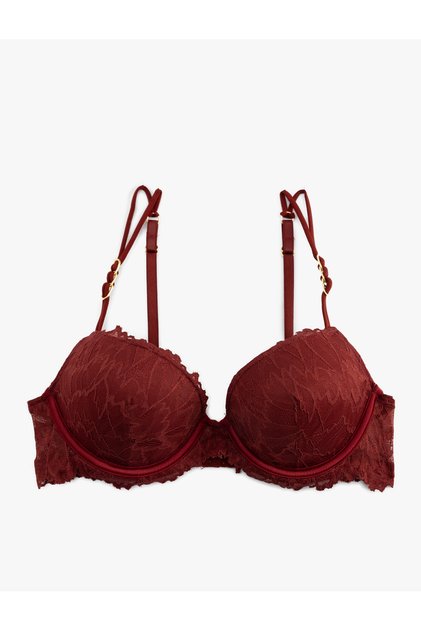 Lace Extra Padded Bra with Metal Accessory Detail