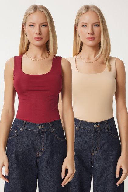 Women's Biscuit Burgundy Sleeveless 2-Pack Sandy Blouse An00227