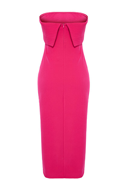 Trendyol Collection Fuchsia Strapless Stylish Midi Evening Dress Night Graduation  Dress Tprss25El00041- Trendyol