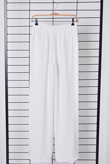 Trendyolmilla Beyaz Keten Görünümlü Wide Leg/Geniş Paça Dokuma