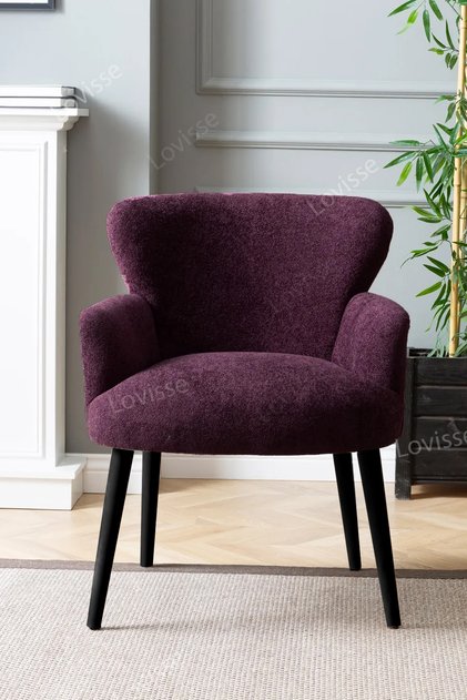 Mürdüm Mor Siyah Ayak Teddy Berjer , Salon, Balkon, Ofis, Bekleme, Güzellik Merkezi, çay seti