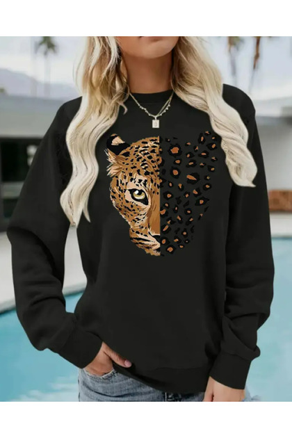 Hanorac oversize de iarnă, confortabil și elegant, imprimat cu model leopard