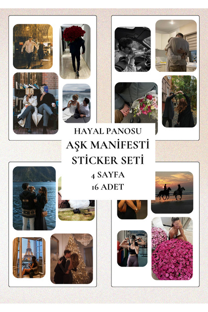Hayal Panosu "AŞK MANİFESTİ" - Vision Board Sticker Seti (4 Sayfa 16 Adet)"- Ajanda -Journal- Pano