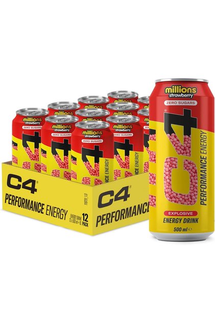 C4 Original Carbonated Energy Drink, Strawberry Millions, 500 ML | Pack Of 12 Pieces