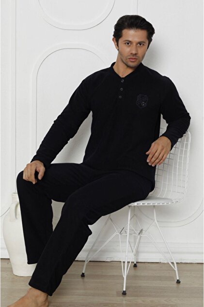 Men's Winter Fleece Pajamas Set with Pockets 02352