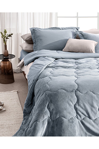 COCO KERA 3つセット Madame Coco Kaira Çift Kişilik Comforter Set - İndigo - Fiyatı
