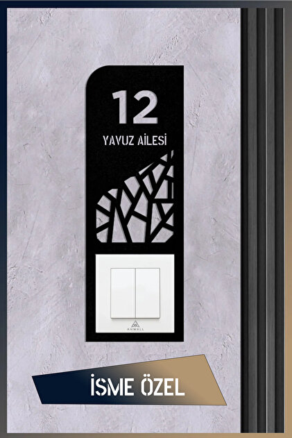 AHWALL İsme Özel Dekoratif Daire Kapı Numarası Zil Priz Çerçevesi