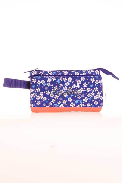 Hat Accordion Pencil Case Navy Blue Flowers K2677