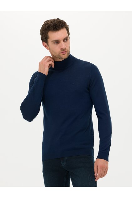 Lacivert Slim Fit Yarım Balıkçı Basic Triko Kazak 50211256-VR033