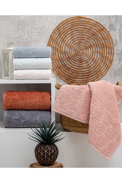 Buldan Üretim Dowry Jacquard Leaf Partial Velvet 6-Piece Hand/Face Towel I 50X90
