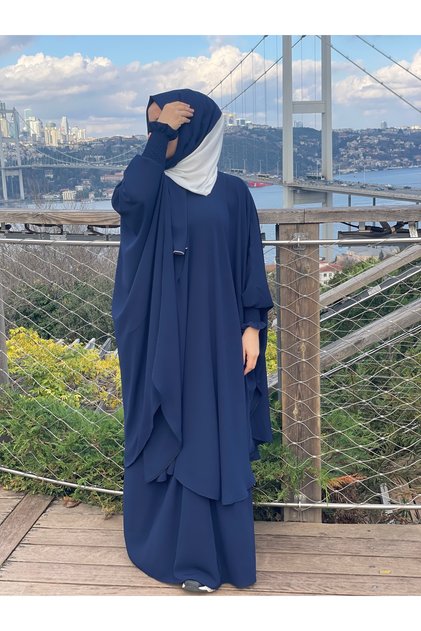 Kadın Tesettür İkili Takım Lacivert – Medine İpeği Afgan Takımı