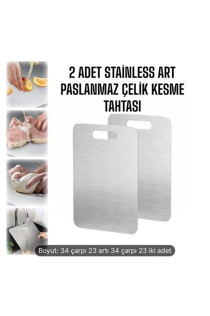 2 ADET PASLANMAZ ÇELİK KESME TAHTASI ÇOK AMAÇLI KOLAY KULLANIM ANTİBAKTERİYEL