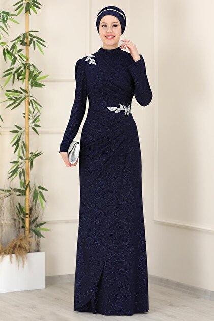 SUBU TASARIM Navy Blue Fairy Tale Evening Dress - Tbsesm01- Trendyol