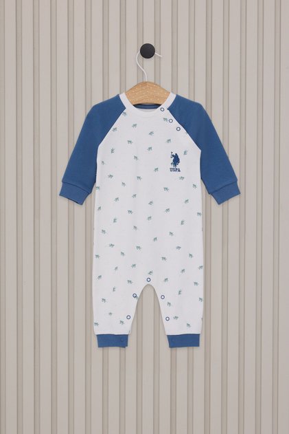 Baby Boy Crew Neck Pigment Printed Winter Regular Fit White Jumpsuit Usb2035-C-V1