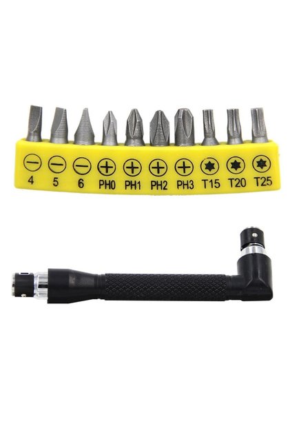 11pc screwdriver set L-shaped 1/4 Hexagonal Screwdriver Bit 90 Degree Double Head Handle Black 6.35