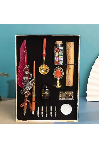 Retro Çift Divit Kalemli Tüylü Hediyelik Kaligrafi Seti Divit Büyük Kalem Seti