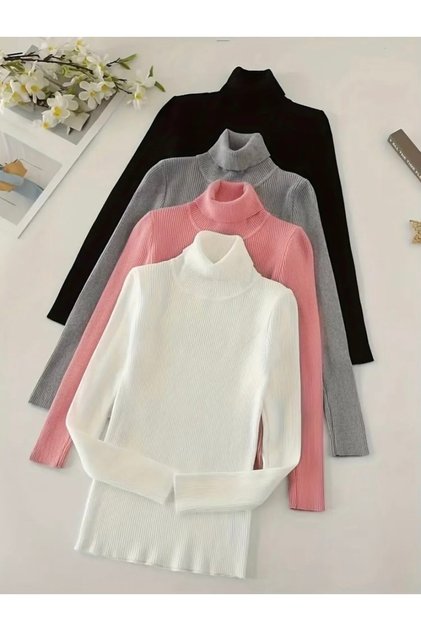 New - Pink 4-Piece Color Pack, Premium Cotton Turtleneck Slimfit Camisole High Top Sweater
