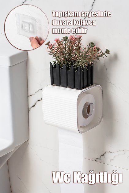 2041 Yapışkanlı Banyo Tuvalet Kağıtlığı Wc Peçetelik Kağıtlık Tutucu Tuvalet Kağıt Organizeri Beyaz