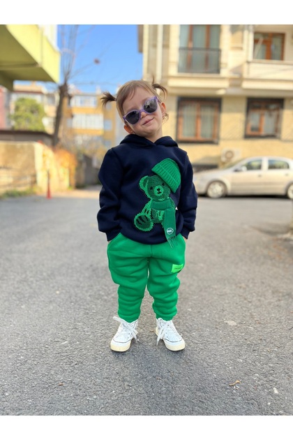 Star Gogo Kids Bear Embroidered 3-Thread Brushed Inside Tracksuit Set (PLEASE CHOOSE 1 SIZE LARGER.)